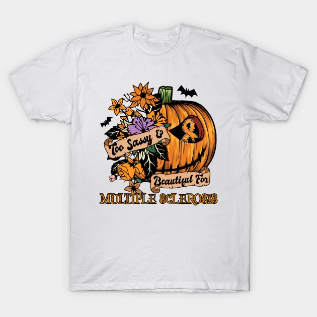 Multiple Sclerosis Awareness - retro halloween scary pumpkin head T-Shirt by Lewis Swope